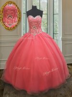 Watermelon Red Ball Gowns Organza Sweetheart Sleeveless Beading Floor Length Lace Up 15 Quinceanera Dress(SKU PSSW071-3BIZ)