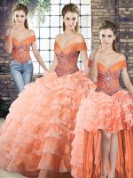 Peach Lace Up Vestidos de Quinceanera Beading and Ruffled Layers Sleeveless Brush Train(SKU SJQDDT2098007ABIZ)