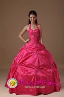 Blackwell Oklahoma/OK Hot Pink Halter Quinceanera Dress Beading and Pick-ups For Exclusive Sweetheart