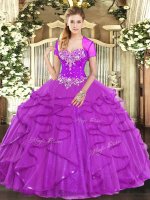 Sweetheart Sleeveless Lace Up Sweet 16 Quinceanera Dress Fuchsia Tulle(SKU SJQDDT1550002-3BIZ)