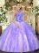 Lavender Halter Top Neckline Embroidery and Ruffles Vestidos de Quinceanera Sleeveless Lace Up