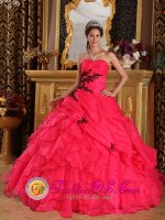 Eglinton Londonderry Beautiful Appliques Decorate Bodice Red Quinceanera Dress Sweetheart Floor-length Organza ruffles Ball Gown(SKU QDZY317y-6BIZ)