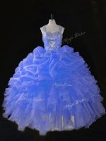 Fantastic Floor Length Blue Quinceanera Dress Organza Sleeveless Beading and Ruffles