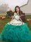 Teal Sleeveless Embroidery Floor Length Pageant Gowns For Girls