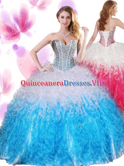 Unique Organza Sleeveless Floor Length Sweet 16 Dresses and Beading and Ruffles - Click Image to Close