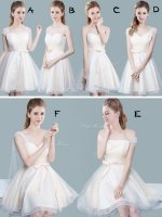 Tulle Straps Cap Sleeves Zipper Ruching and Bowknot Dama Dress for Quinceanera in Champagne