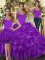 Top Selling Purple Halter Top Neckline Ruffles Sweet 16 Dress Sleeveless Lace Up