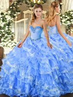 Graceful Baby Blue Sleeveless Organza Lace Up Vestidos de Quinceanera for Military Ball and Sweet 16 and Quinceanera