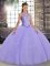 Colorful Lavender Ball Gowns Tulle Scoop Sleeveless Embroidery Floor Length Lace Up 15th Birthday Dress