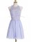 Deluxe Sleeveless Chiffon Knee Length Lace Up Court Dresses for Sweet 16 in Lavender with Lace