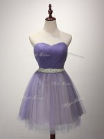 Custom Made Mini Length Lavender Vestidos de Damas Tulle Sleeveless Beading and Ruching