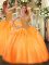 Captivating Orange Ball Gowns Beading Quinceanera Gown Lace Up Tulle Sleeveless Floor Length