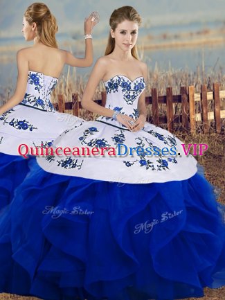 Luxurious Ball Gowns Quinceanera Dresses Royal Blue Sweetheart Tulle Sleeveless Floor Length Lace Up