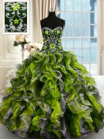 Modest Floor Length Lace Up Vestidos de Quinceanera Multi-color for Military Ball and Sweet 16 and Quinceanera with Beading and Ruffles
