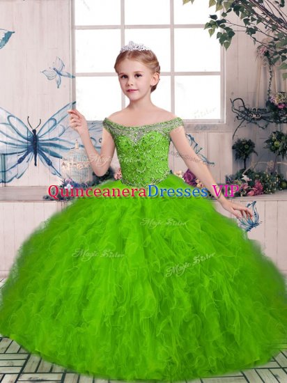 Sleeveless Lace Up Floor Length Beading and Ruffles Little Girls Pageant Dress - Click Image to Close