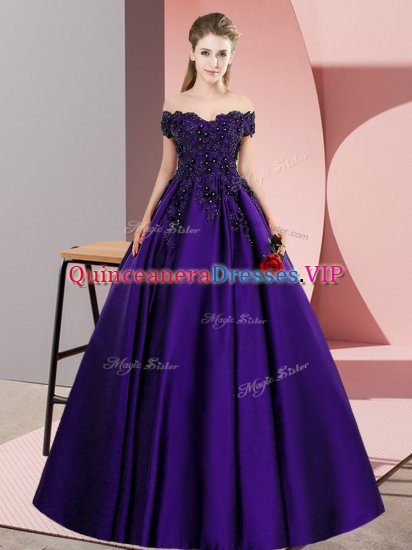 Purple A-line Lace 15 Quinceanera Dress Zipper Satin Sleeveless Floor Length - Click Image to Close