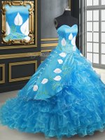 Baby Blue Sweetheart Neckline Embroidery and Ruffled Layers Sweet 16 Quinceanera Dress Sleeveless Lace Up(SKU PSSW0166BIZ)