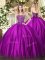 Sleeveless Floor Length Beading Lace Up Ball Gown Prom Dress with Fuchsia