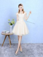 Knee Length Champagne Quinceanera Dama Dress Off The Shoulder Cap Sleeves Lace Up
