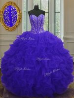 Dynamic Blue Zipper Sweetheart Beading and Ruffles Ball Gown Prom Dress Organza Sleeveless(SKU PSSW074-9BIZ)
