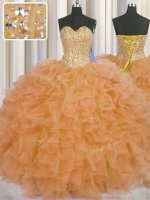 Fitting Visible Boning Sweetheart Sleeveless Lace Up Casual Dresses Orange Organza(SKU PSSW0448-15BIZ)