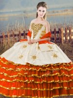 Traditional Orange Organza Lace Up Sweetheart Sleeveless Floor Length Sweet 16 Dress Ruffled Layers(SKU XBQD163-2BIZ)