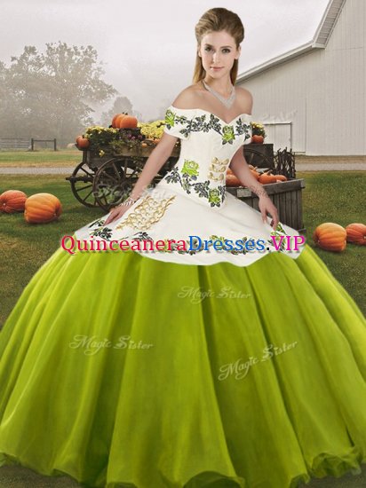 Low Price Floor Length Olive Green Sweet 16 Dress Off The Shoulder Sleeveless Lace Up - Click Image to Close