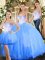 Blue Tulle Lace Up Sweetheart Sleeveless Floor Length Vestidos de Quinceanera Beading