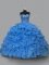 Pretty Floor Length Ball Gowns Sleeveless Blue Ball Gown Prom Dress Lace Up