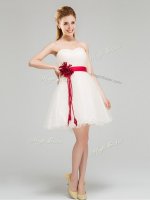 White Sleeveless Tulle Zipper Quinceanera Court of Honor Dress for Prom and Party and Wedding Party