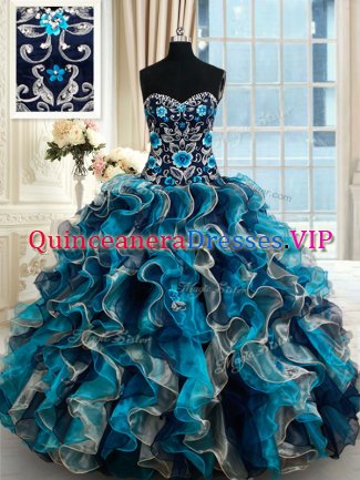 Extravagant Brush Train Ball Gowns Ball Gown Prom Dress Multi-color Sweetheart Organza Sleeveless Lace Up