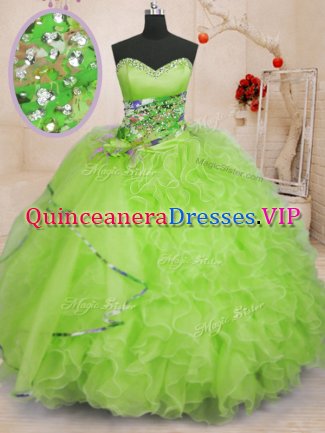 Spectacular Yellow Green Sleeveless Organza Lace Up Sweet 16 Dresses for Military Ball and Sweet 16 and Quinceanera