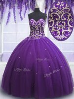 Best Selling Eggplant Purple Sleeveless Tulle Lace Up Ball Gown Prom Dress for Military Ball and Sweet 16 and Quinceanera(SKU PSSW0108-4BIZ)