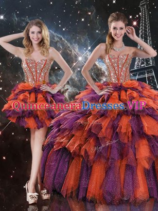 Excellent Ball Gowns Sweet 16 Dress Multi-color Sweetheart Organza Sleeveless Floor Length Lace Up
