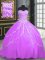 Sweetheart Sleeveless Tulle Quince Ball Gowns Beading and Appliques Brush Train Lace Up
