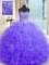 Lavender Ball Gowns Strapless Sleeveless Tulle Floor Length Lace Up Beading and Ruffles 15 Quinceanera Dress