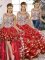 Red Sleeveless Floor Length Beading and Ruffles Lace Up Quinceanera Dresses