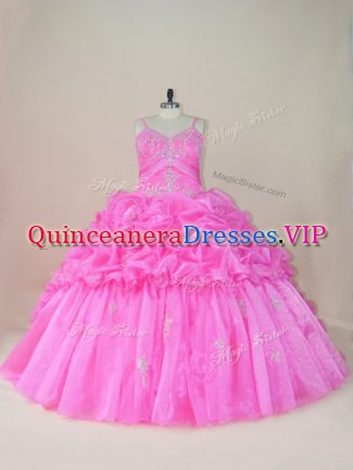 Organza and Taffeta Sleeveless Quinceanera Gowns Brush Train and Beading and Appliques and Pick Ups