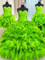 Four Piece Organza Lace Up Party Dress Wholesale Sleeveless Floor Length Beading and Ruffles and Ruching(SKU PSSW0350KC003-6BIZ)