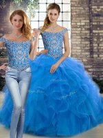 Low Price Blue Sleeveless Beading and Ruffles Lace Up Sweet 16 Quinceanera Dress(SKU SJQDDT2113009BIZ)
