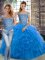 Low Price Blue Sleeveless Beading and Ruffles Lace Up Sweet 16 Quinceanera Dress