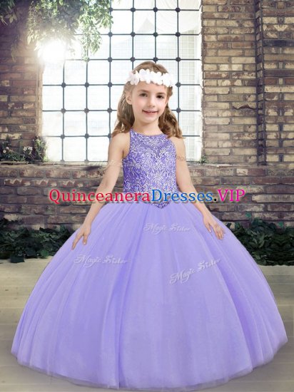 Perfect Beading Kids Formal Wear Lavender Lace Up Sleeveless Floor Length - Click Image to Close