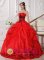 Yellville Arkansas/AR Beautiful Red Quinceanera Dress For Strapless Floor-length Organza With black Appliques Ball Gown