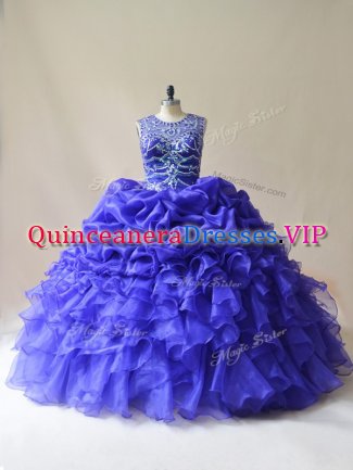 Extravagant Sleeveless Lace Up Floor Length Beading and Ruffles and Pick Ups Ball Gown Prom Dress