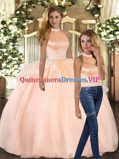 Free and Easy Beading Vestidos de Quinceanera Peach Backless Sleeveless Floor Length - Click Image to Close