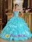 Davos Switzerland Sweet Aqua Blue Quinceanera Dress With Beaded Bodice and Ruffles Layered Organza Skirt