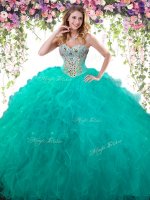 On Sale Turquoise Sleeveless Floor Length Beading Lace Up Sweet 16 Dress