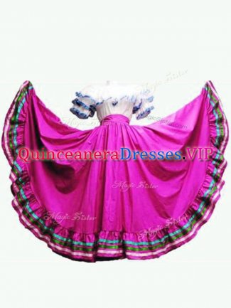 Beautiful Fuchsia Off The Shoulder Neckline Ruffled Layers Vestidos de Quinceanera Short Sleeves Lace Up