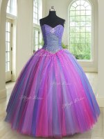 Multi-color Lace Up Vestidos de Quinceanera Beading Sleeveless Floor Length