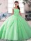Lovely Apple Green 15th Birthday Dress Tulle Brush Train Sleeveless Beading